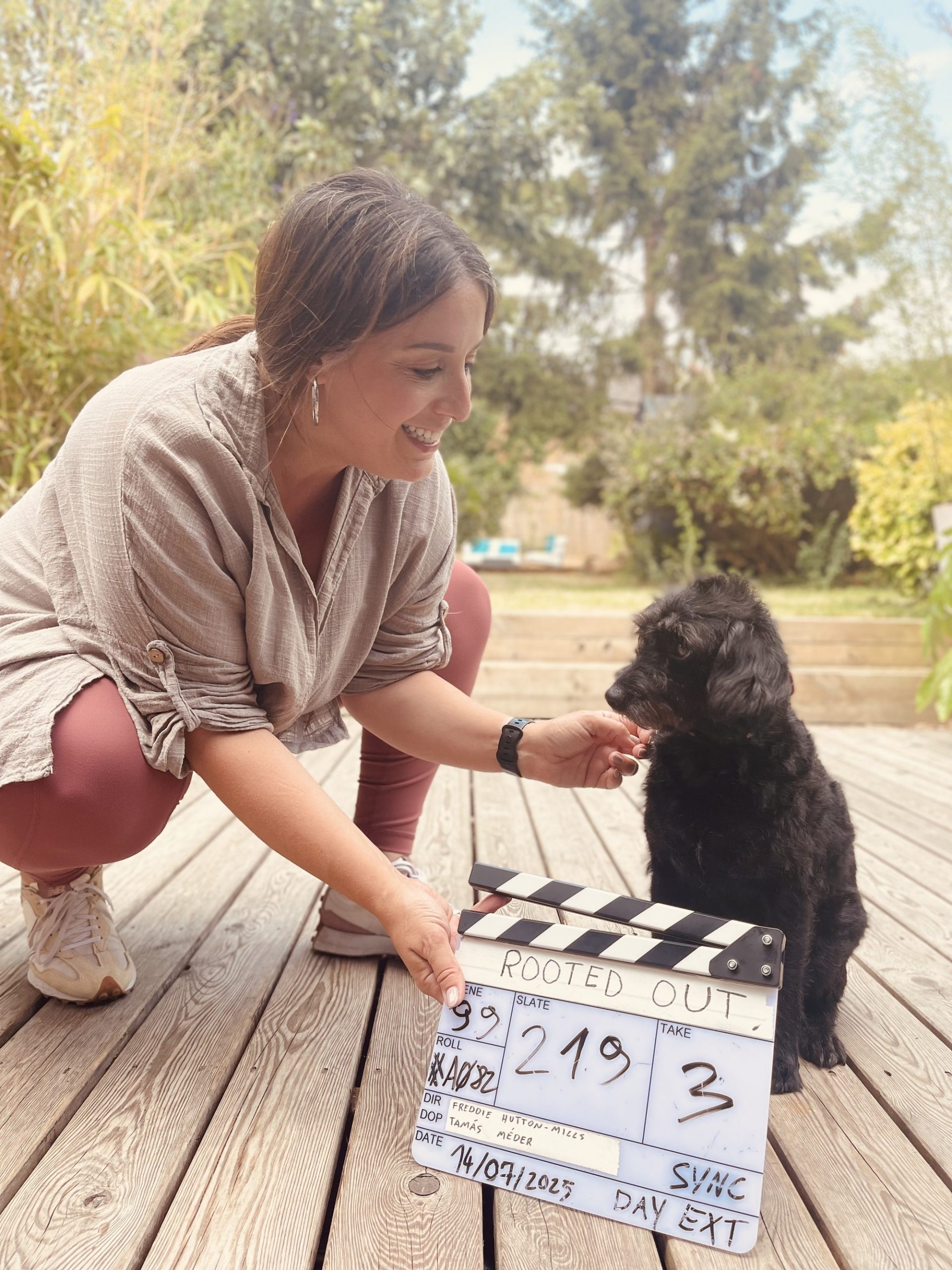 Georgina and Winnie on the set of Rooted Out
