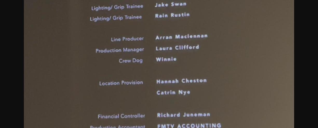Winnie credited as Crew Dog in the end credits of Rooted Out